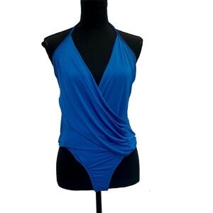 SEDUCTIONS Royal cobalt blue V-neck faux wrap bodysuit Sz L